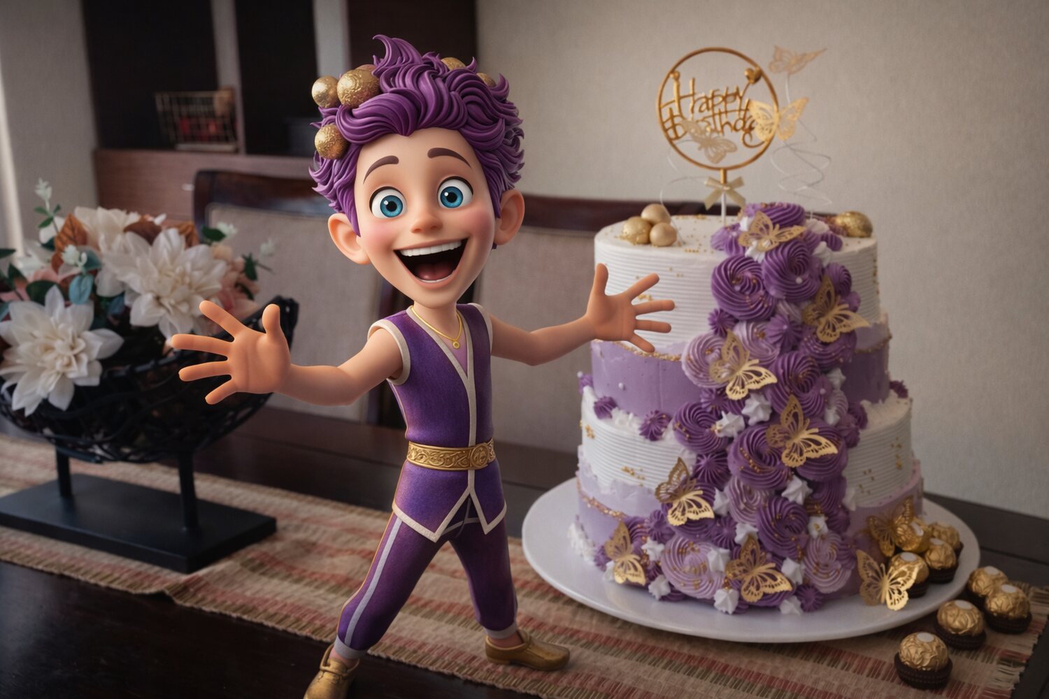 Pastel temático morado de personaje